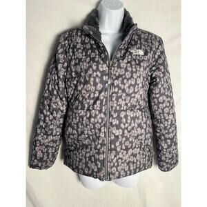 The North Face Girls Reversible Mossbud Jacket Size L 14/16 Leopard Fleece